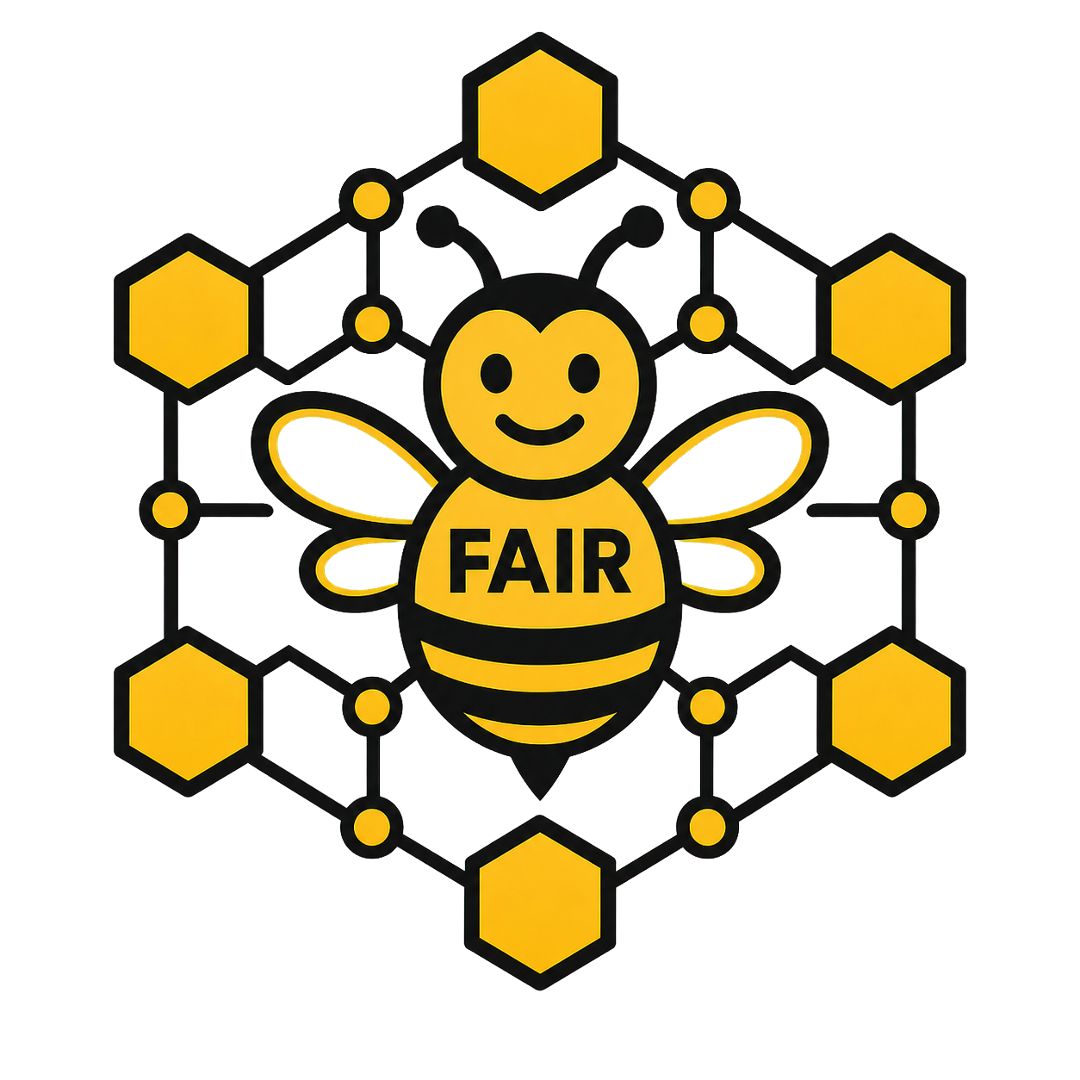 BeeFAIRChain logo showing a bee marked FAIR surrounded by connected hexagons